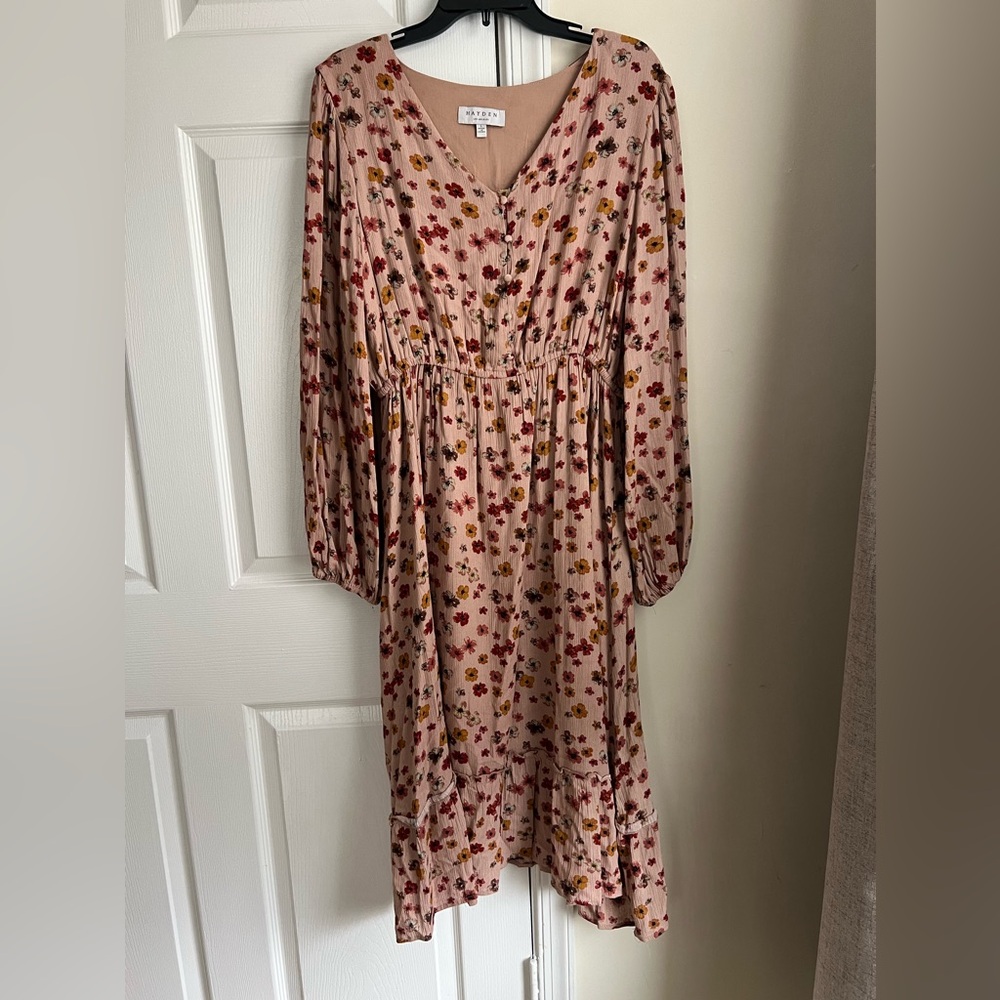 Hayden Los Angeles Dusty Pink Floral Cottagecore Long Sleeve Midi Dress Large
